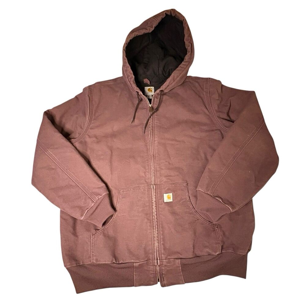 Carhartt WJ130 DPM Purple Duck Canvas Hooded Quilt Lined Jacket Size XL
